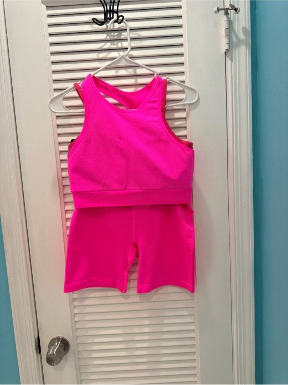 JoyLab Hot Pink Racerback Crop Top and Bike Shorts Set